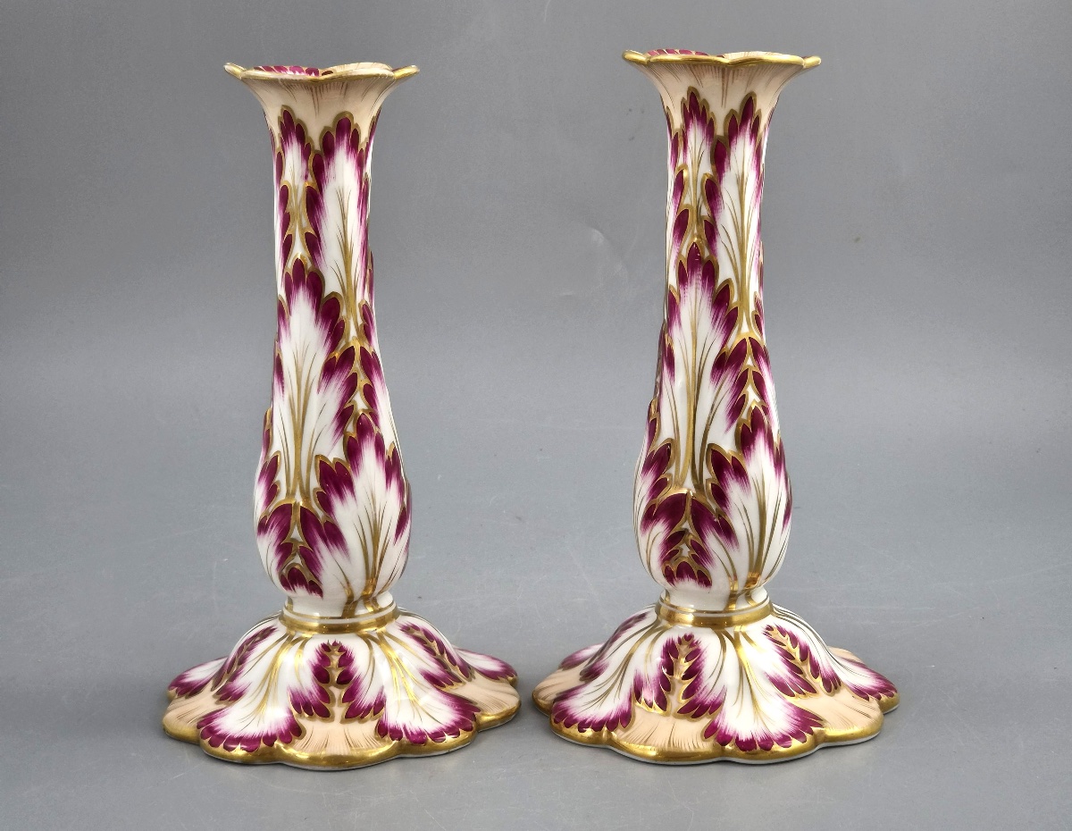 Pair Of Ridgway Porcelain Candlesticks, Foliage Model, Design No. 1070, C. 1825–1830-photo-2