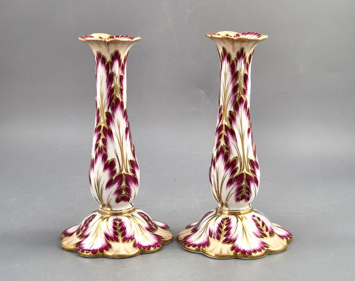 Pair Of Ridgway Porcelain Candlesticks, Foliage Model, Design No. 1070, C. 1825–1830-photo-3