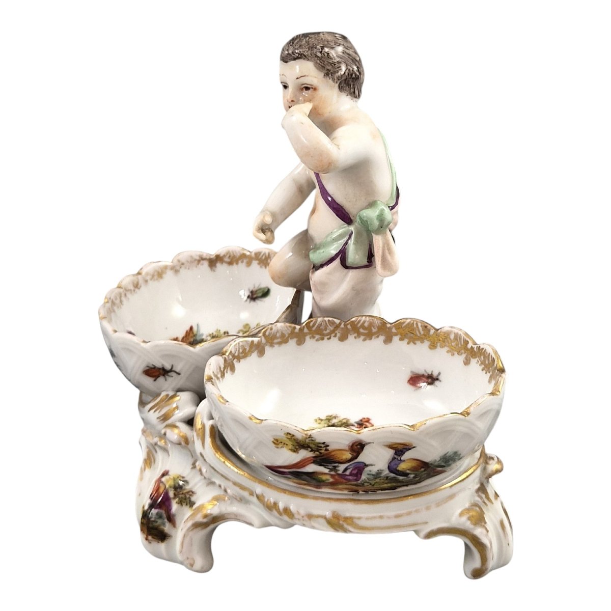 Salière double en porcelaine KPM Berlin à décor d'oiseaux, style Rococo, vers 1870-1890-photo-2