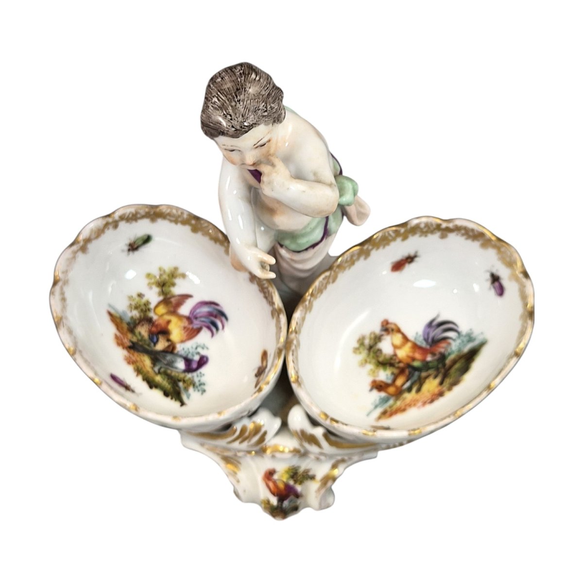 Salière double en porcelaine KPM Berlin à décor d'oiseaux, style Rococo, vers 1870-1890-photo-2