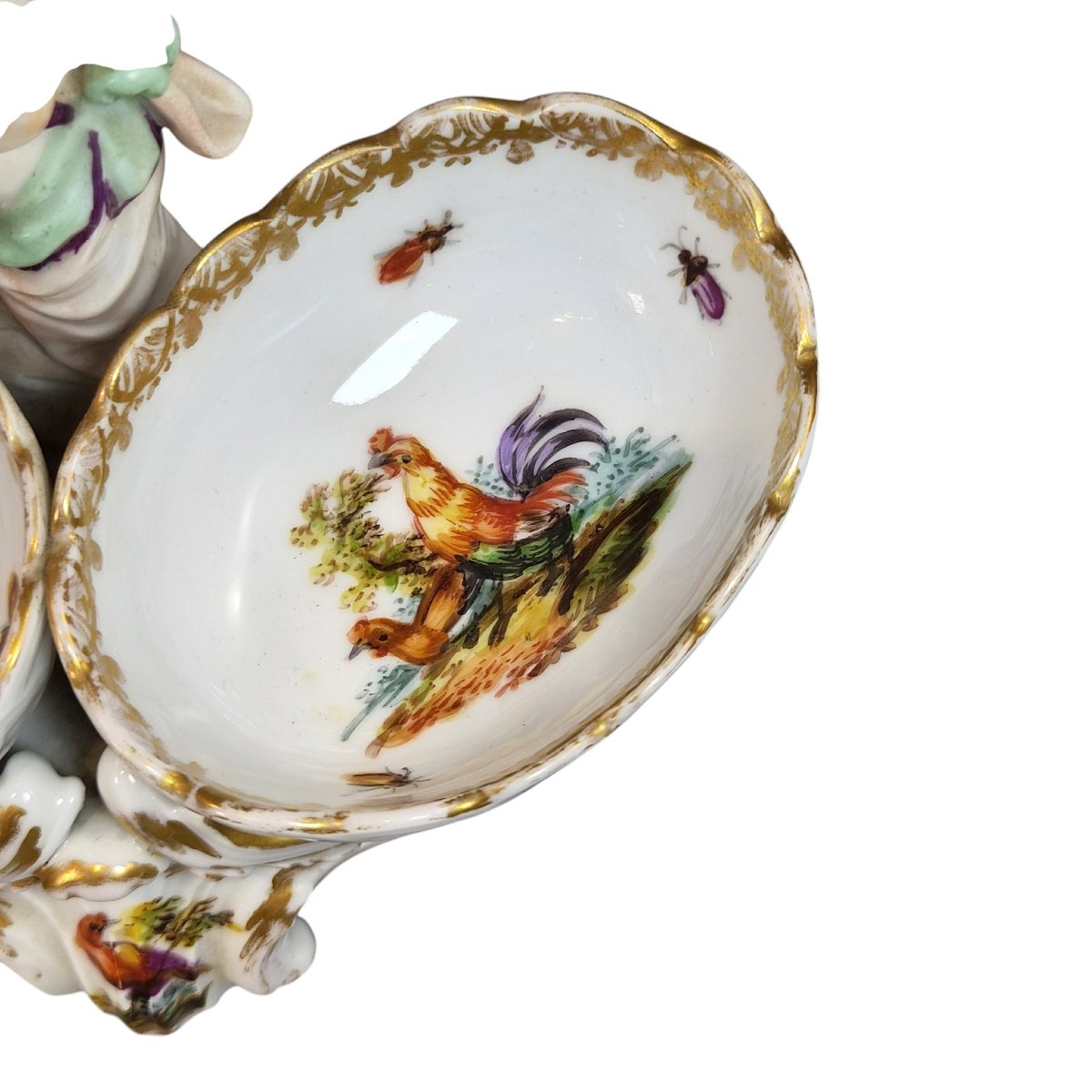 Salière double en porcelaine KPM Berlin à décor d'oiseaux, style Rococo, vers 1870-1890-photo-3