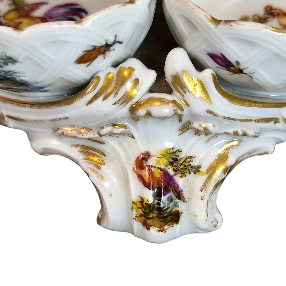 Salière double en porcelaine KPM Berlin à décor d'oiseaux, style Rococo, vers 1870-1890-photo-5