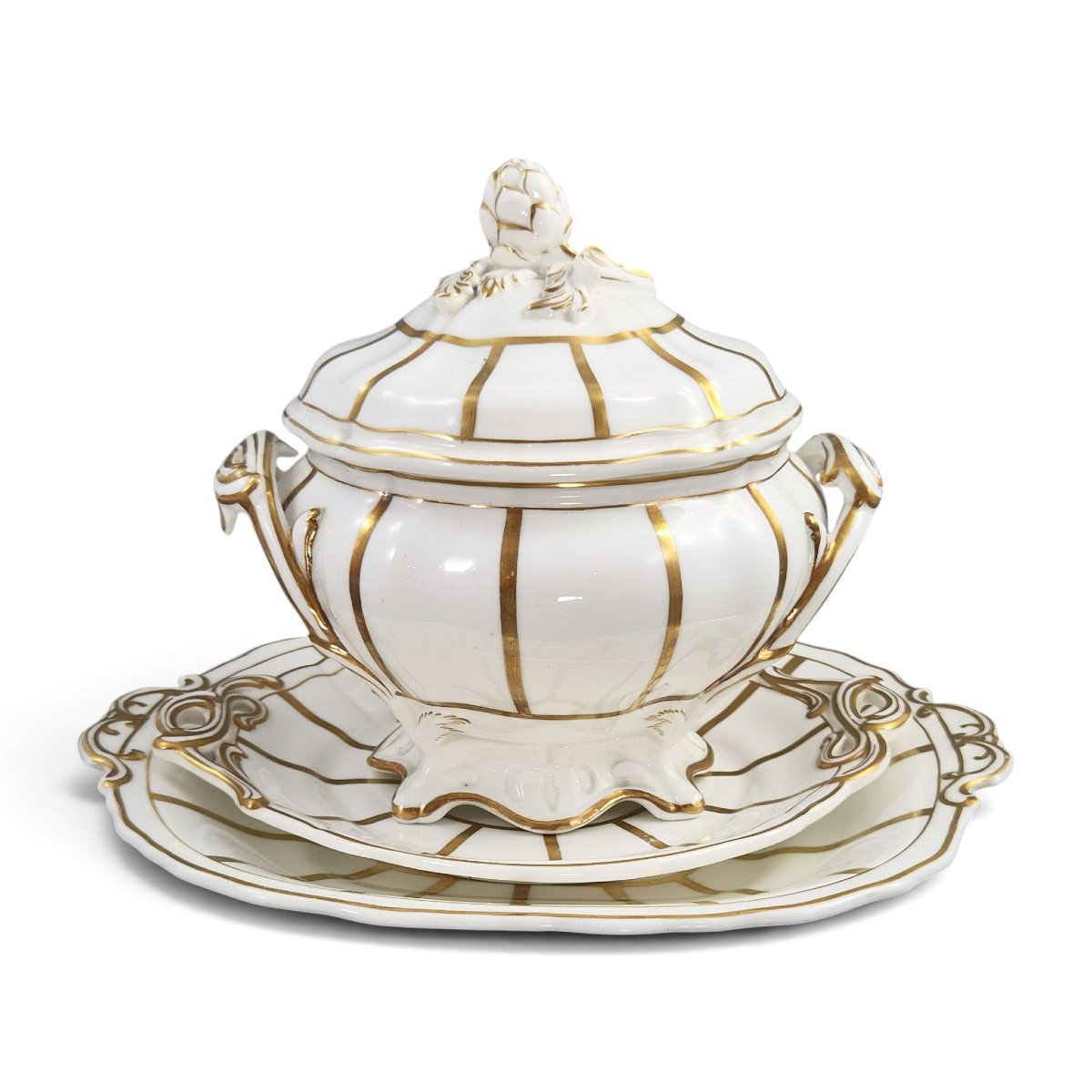 Davenport Victorian Bone China Sauce Tureen Set, C.1845-1860