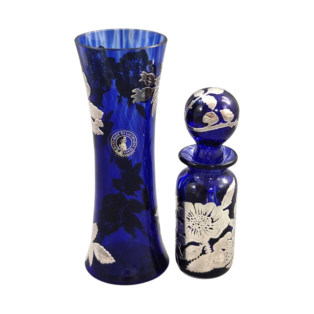 Ensemble verre bleu cobalt et argent sterling, Laugharne Glass, Pays de Galles, v. 1980-photo-3