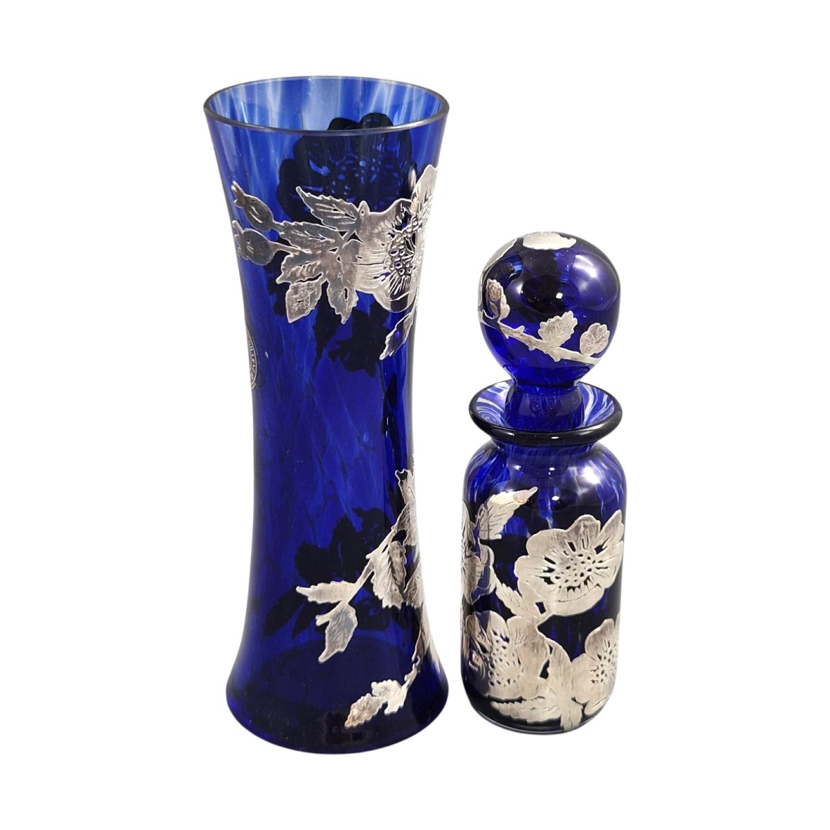 Ensemble verre bleu cobalt et argent sterling, Laugharne Glass, Pays de Galles, v. 1980-photo-4