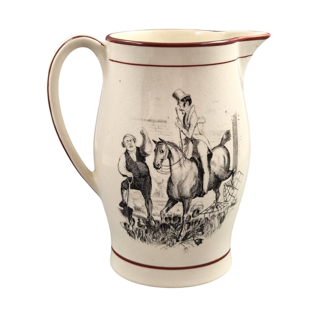 Grand Pichet Géorgien en Creamware Anglais à Décor Imprimé, Staffordshire, v.1800-1810-photo-4