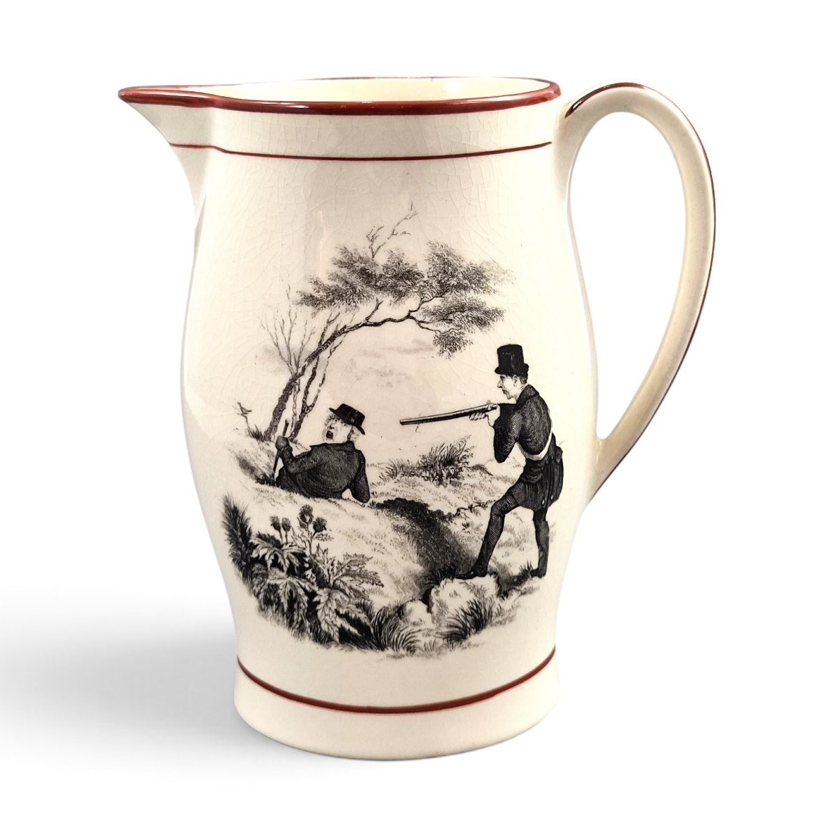 Grand Pichet Géorgien en Creamware Anglais à Décor Imprimé, Staffordshire, v.1800-1810