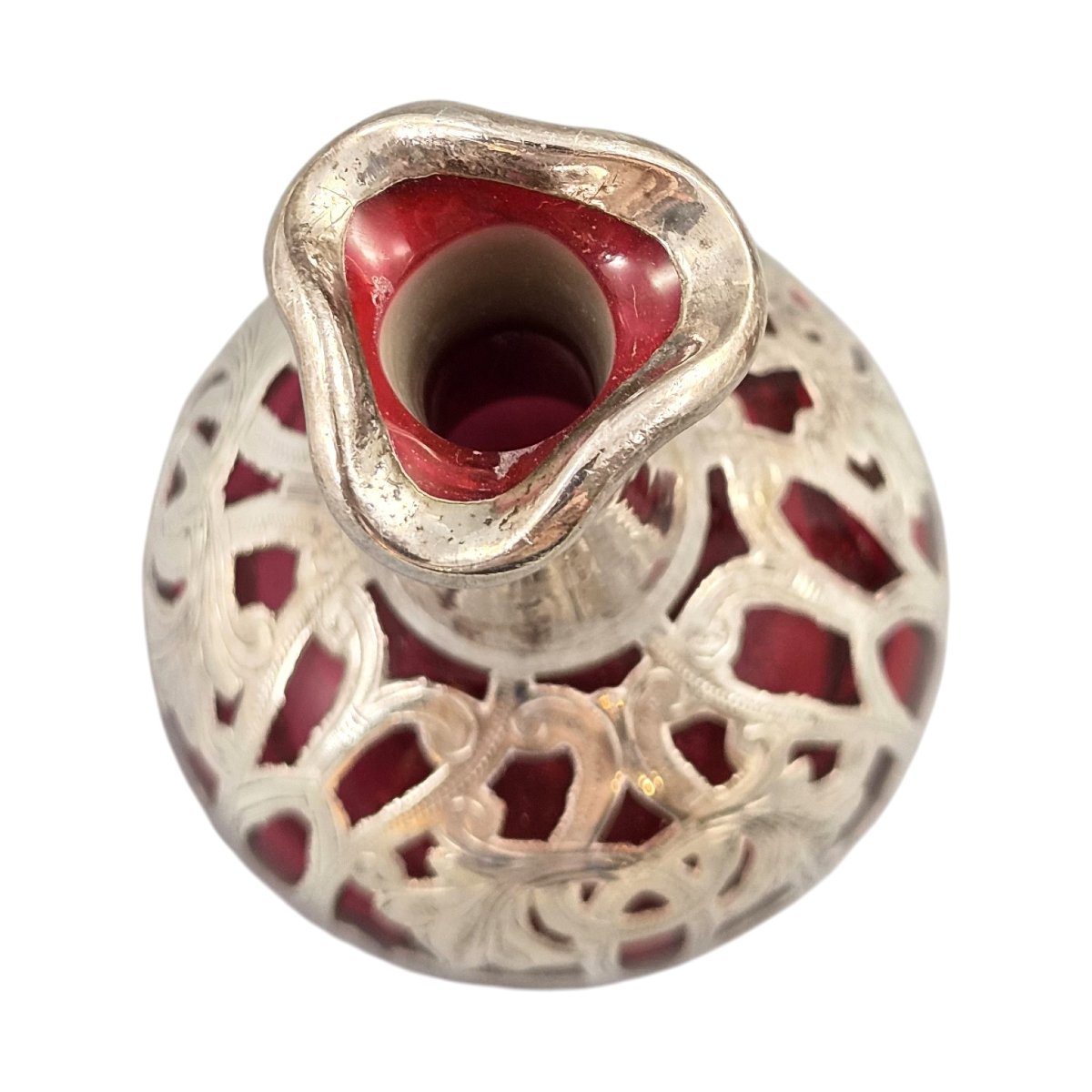 Ensemble de toilette Laugharne Glass en verre rubis avec application en argent sterling poinçon-photo-4