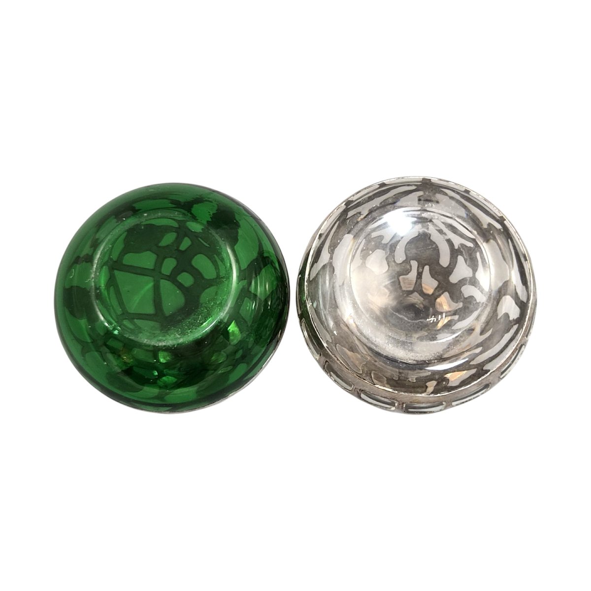 Paire de flacons à parfum Art nouveau en verre avec décor en argent sterling Gorham, vers 1900-photo-2