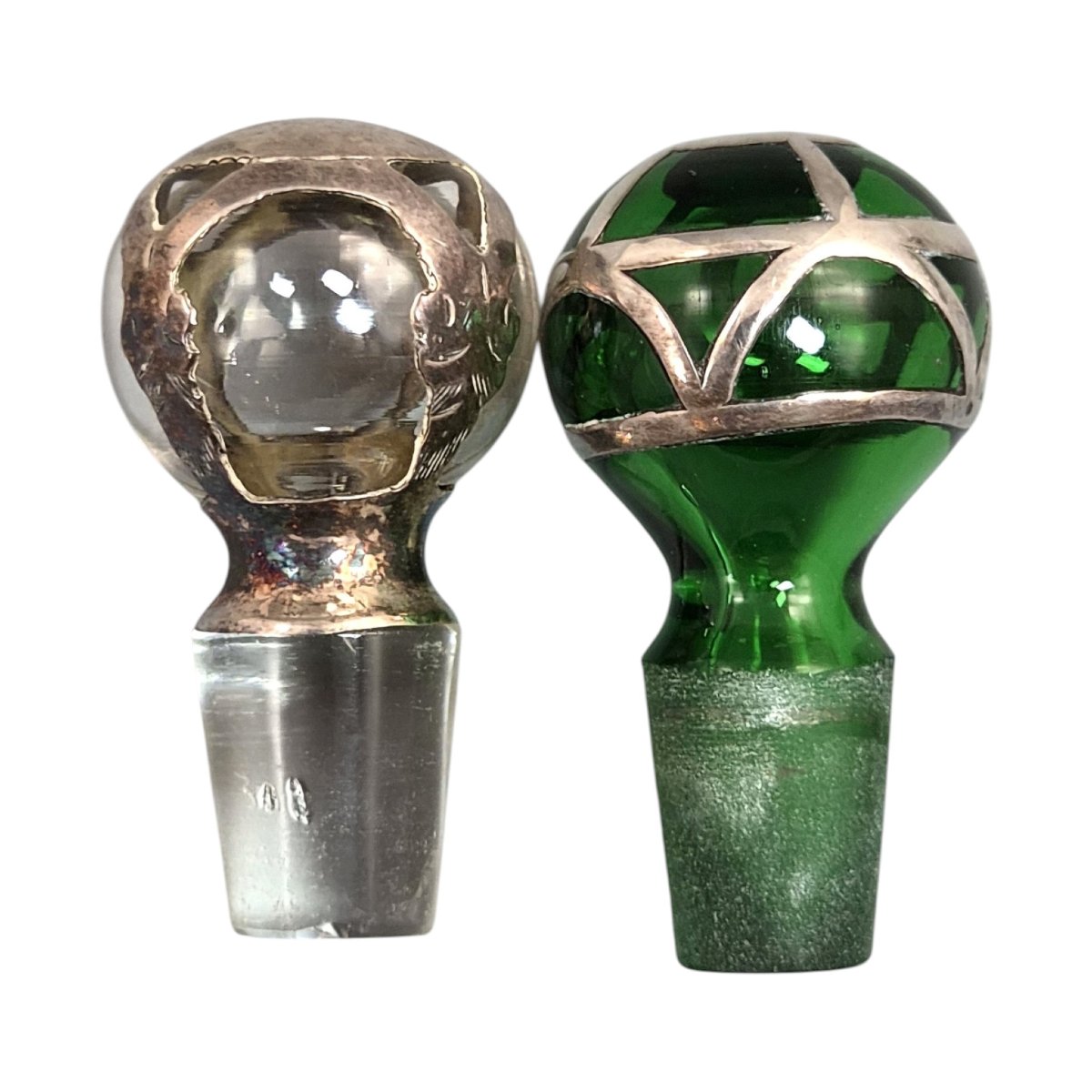Paire de flacons à parfum Art nouveau en verre avec décor en argent sterling Gorham, vers 1900-photo-3