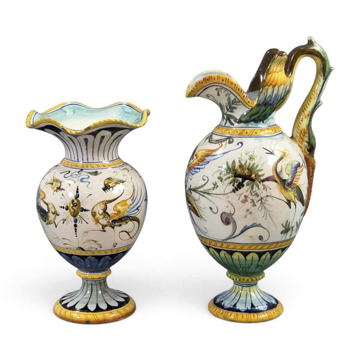 Cantagalli, Paire d'aiguière et vase en majolique de style Renaissance, Florence, vers 1890