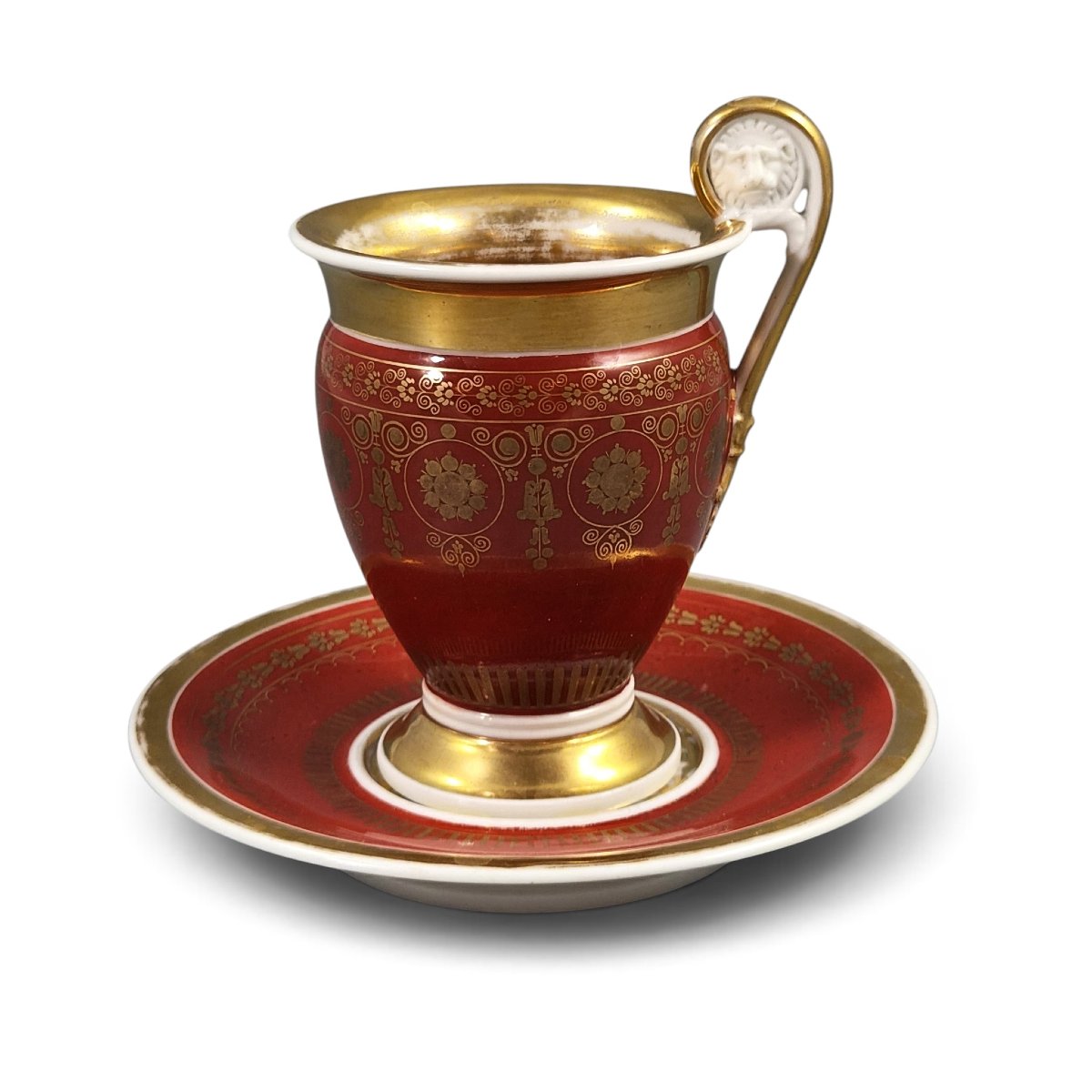 Empire-style "vieux Paris" Cup And Saucer With Lion Mask, Circa 1820