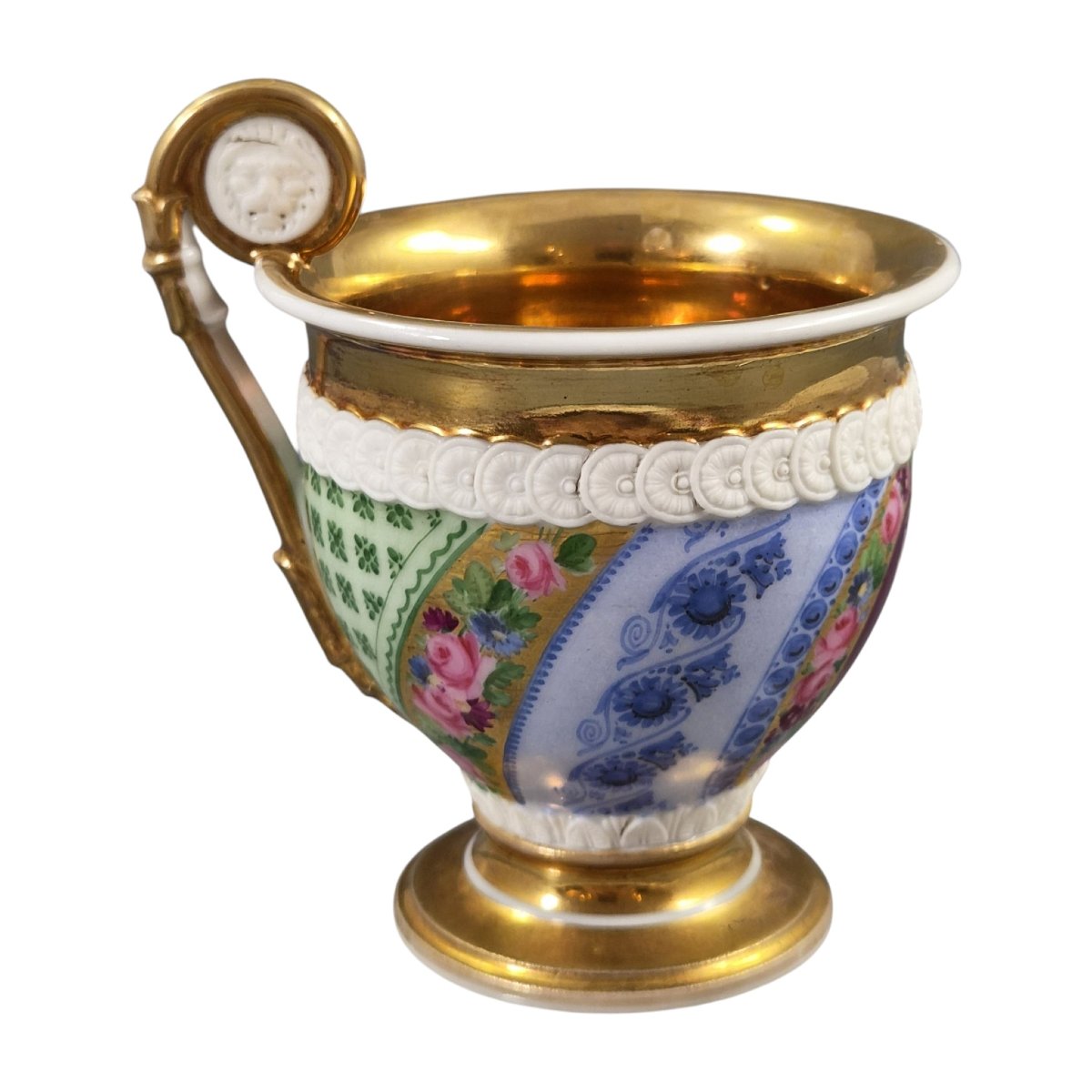 Tasse litron et soucoupe en porcelaine de Vieux Paris à tête de lion, vers 1820-photo-2