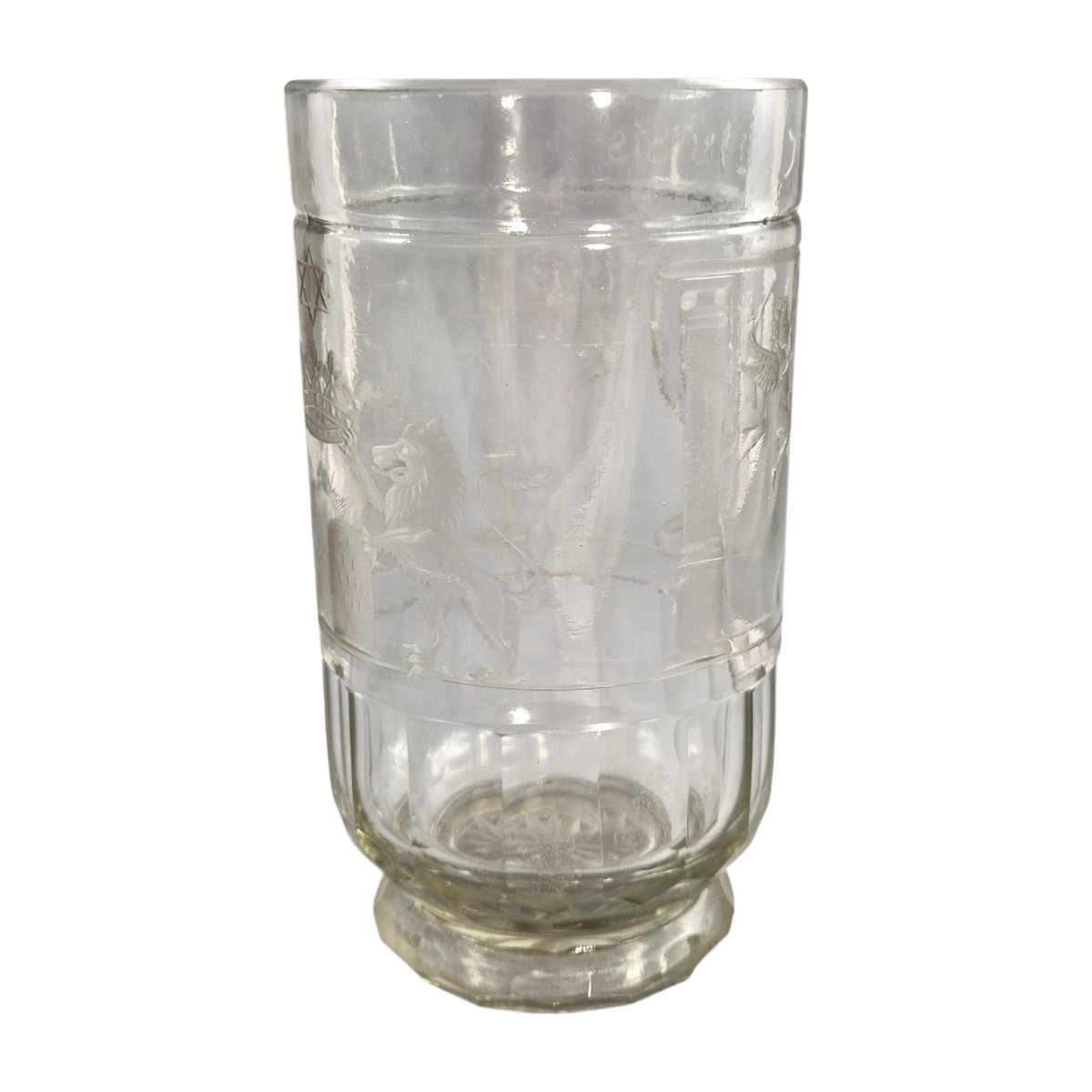 Monumental Bohemian Jewish Masonic Engraved Glass Beaker, Circa 1850, Museum Quality-photo-4