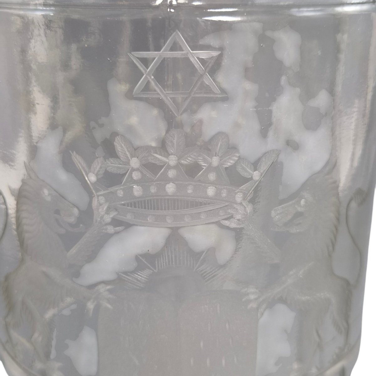 Monumental Bohemian Jewish Masonic Engraved Glass Beaker, Circa 1850, Museum Quality-photo-5
