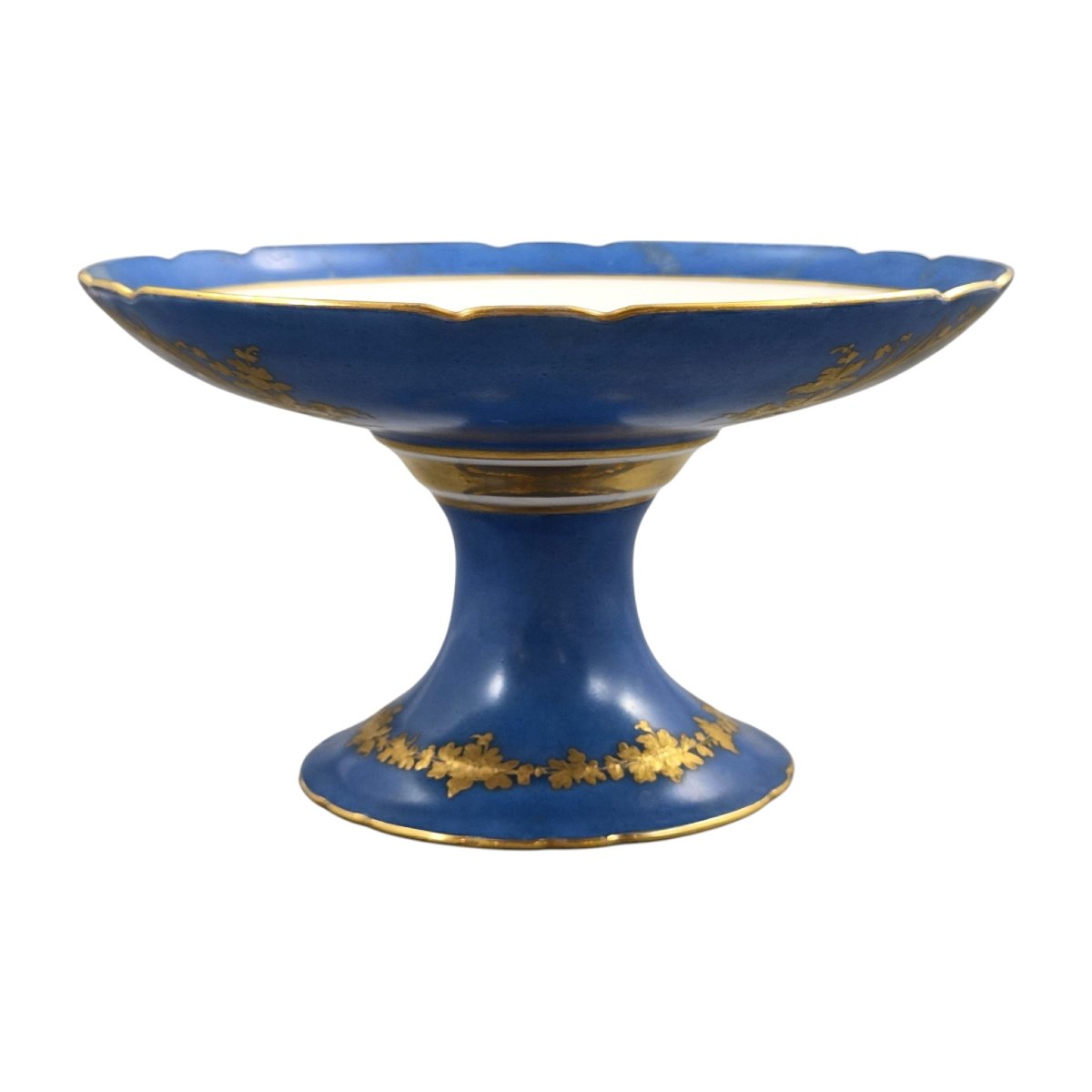 Unique 1835 Sèvres Blue Porcelain Pedestal Tazza With Montlhéry And Mont-blanc Views-photo-2