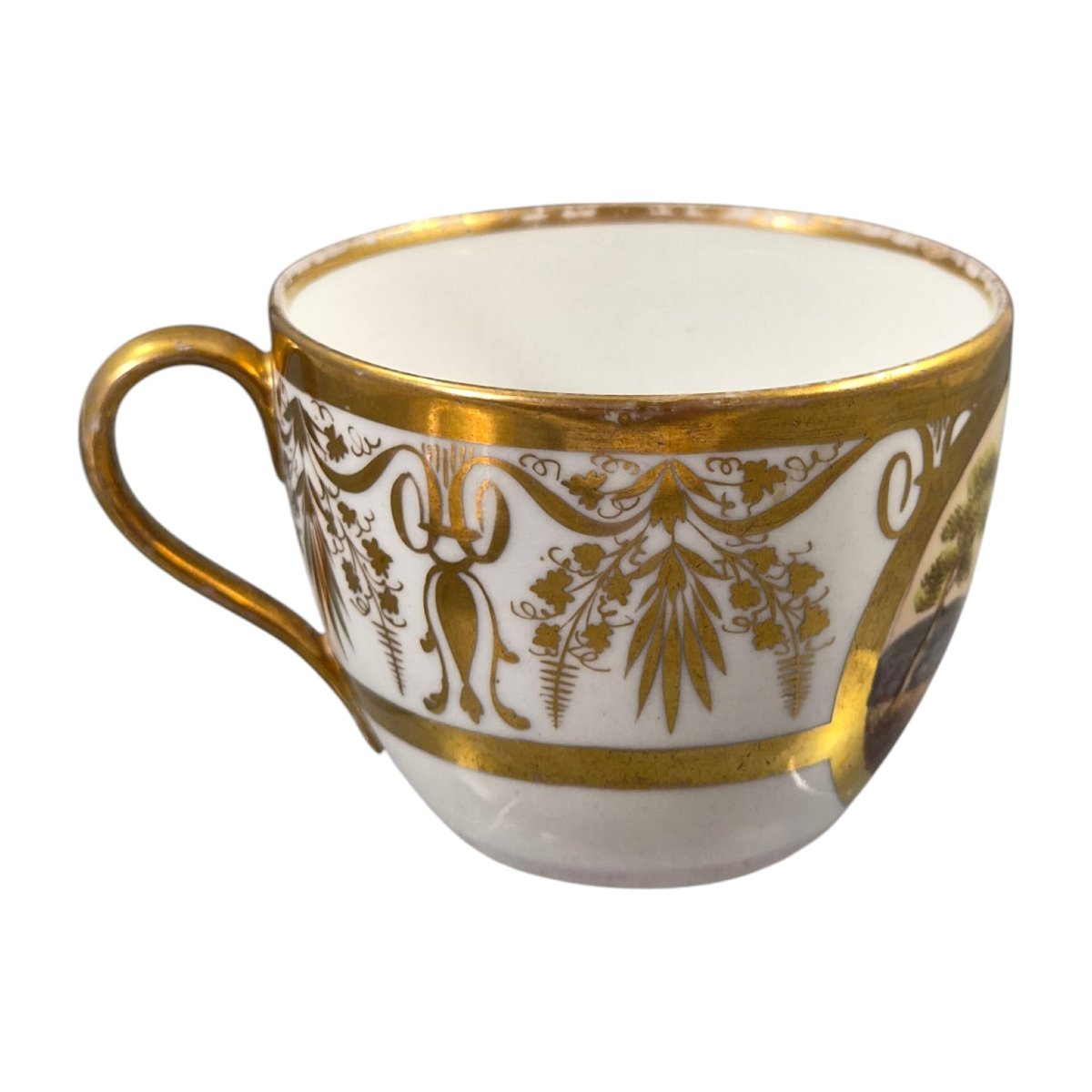 Kpm Berlin Biedermeier Cabinet Cup And Saucer With Painted Landscapes, C.1830-photo-3