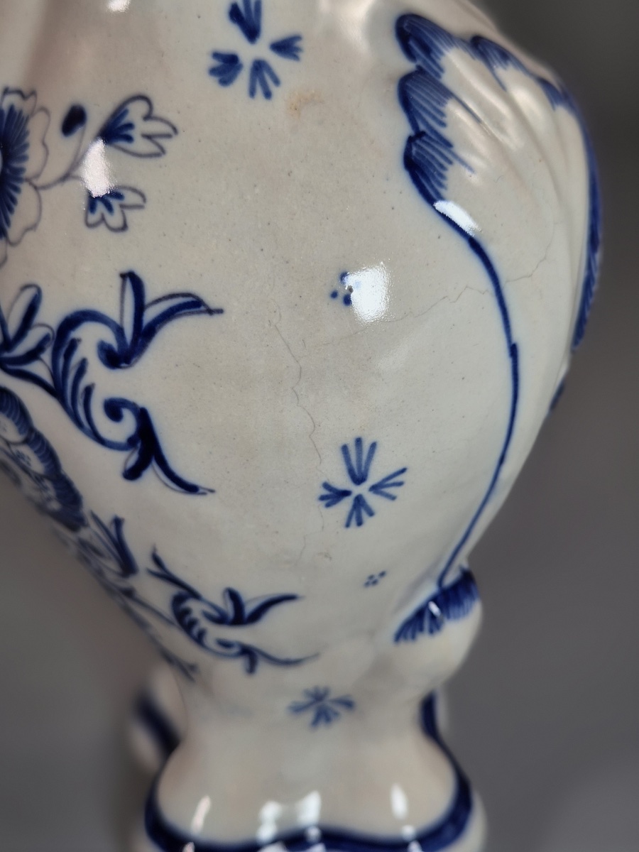 Pair Of Blue-and-white Desvres Earthenware Vases, Fourmaintraux-courquin, Circa 1880-photo-5