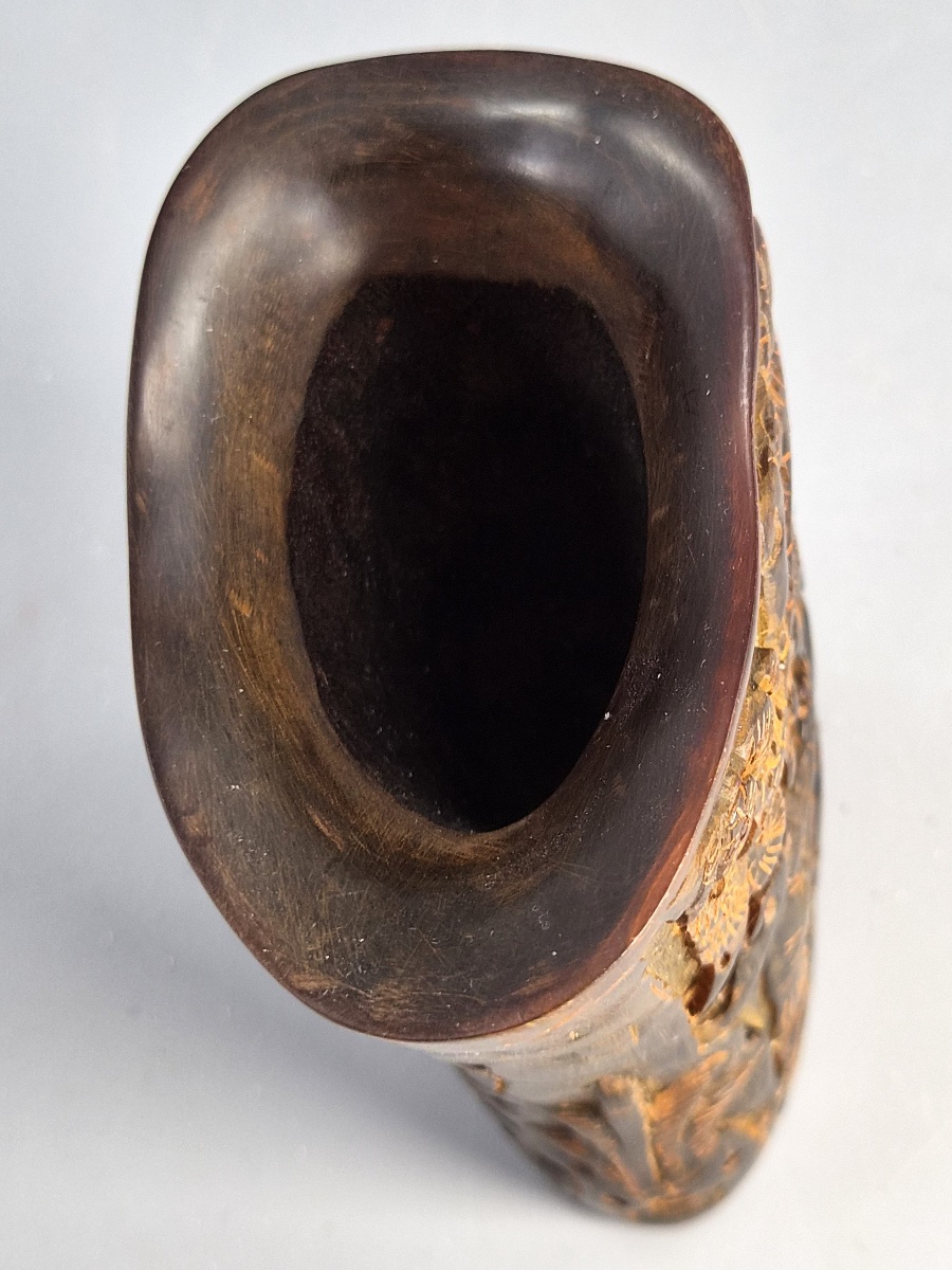 Chinese Libation Cup Carved From Buffalo Horn, Depicting Immortals And Pine Trees, Circa 1880-photo-3