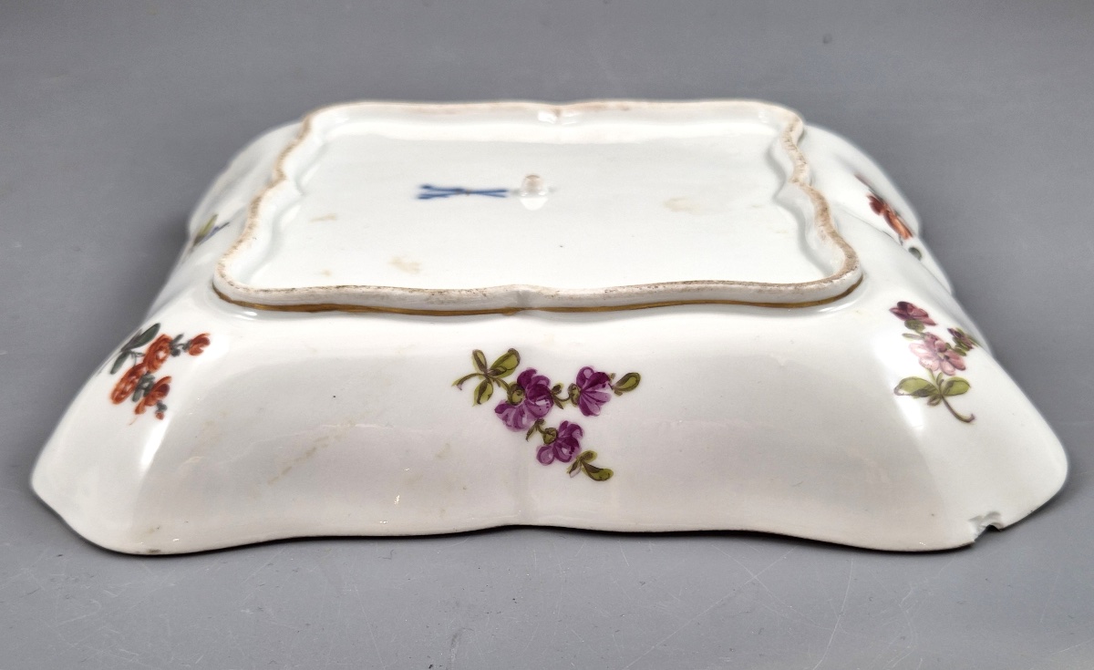 Meissen Porcelain Square Dish, Watteau Scenes And Black Ground, C.1850-1870-photo-5