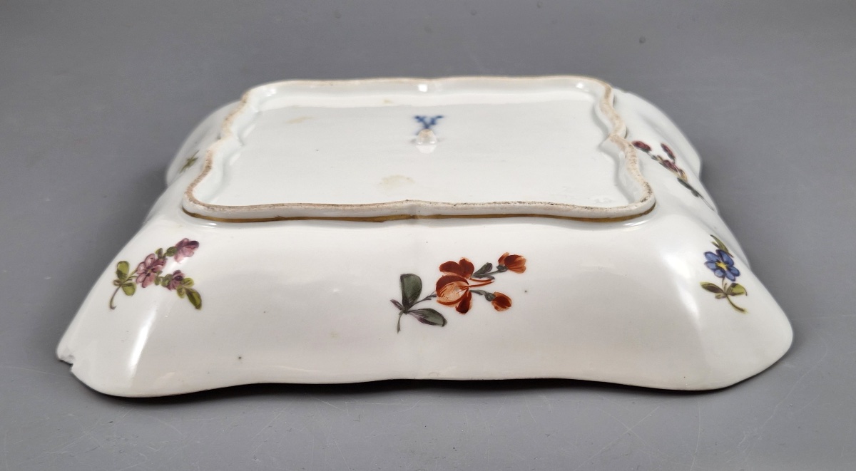 Meissen Porcelain Square Dish, Watteau Scenes And Black Ground, C.1850-1870-photo-6