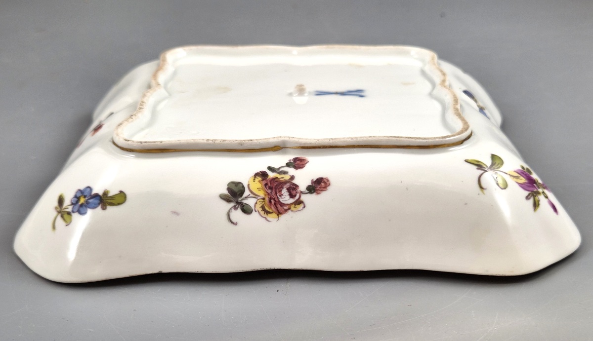 Meissen Porcelain Square Dish, Watteau Scenes And Black Ground, C.1850-1870-photo-7