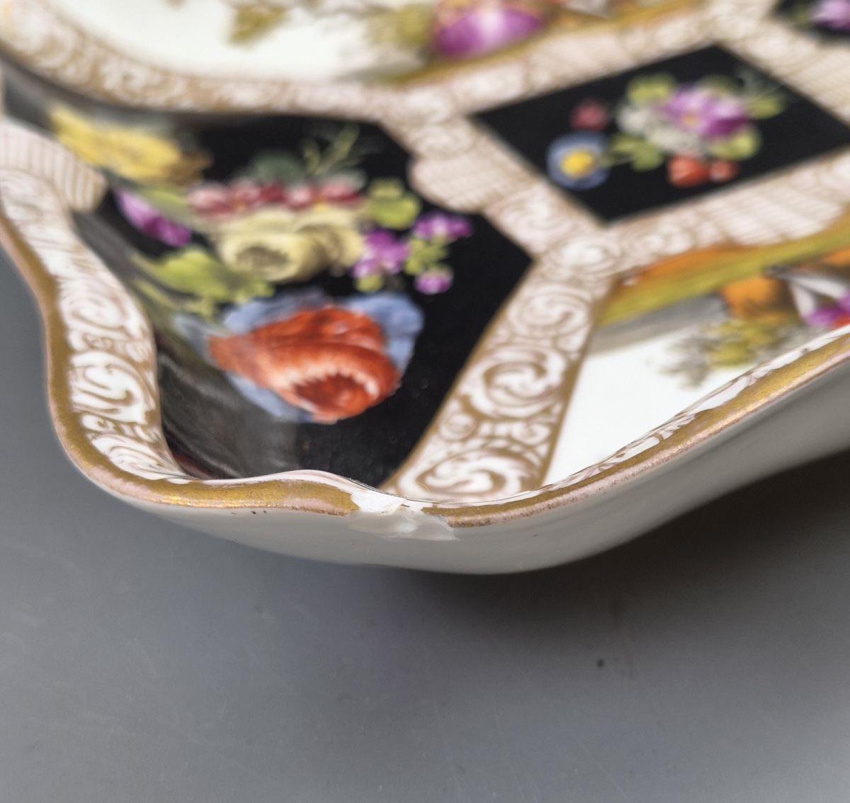 Meissen Porcelain Square Dish, Watteau Scenes And Black Ground, C.1850-1870-photo-8
