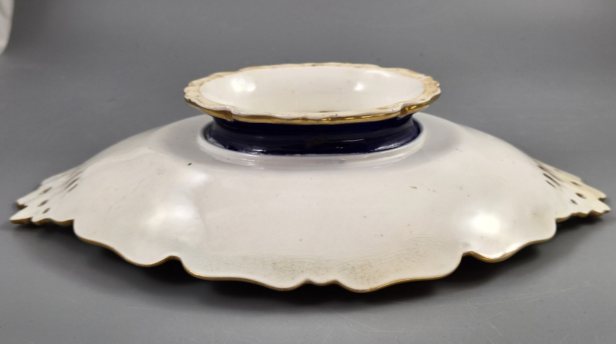 Antique English Fancy Birds Oval Dish, Attributed To Coalport, Cobalt Blue, C.1840-1850-photo-2