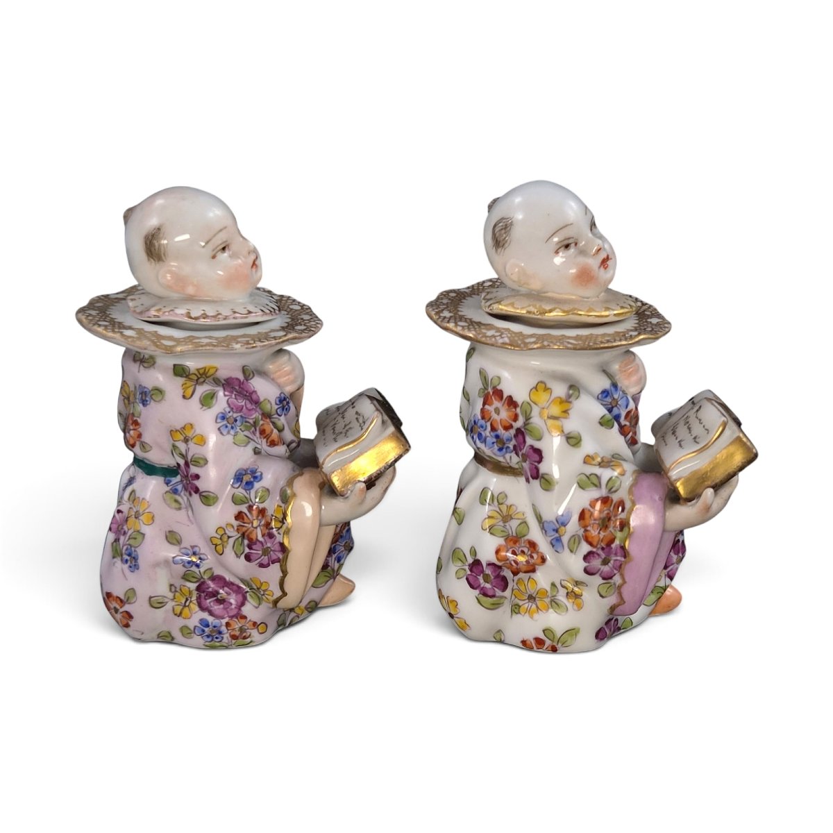 Pair Of Figurative Inkwells By Edmé Samson Depicting Chinese Boy Singers, Circa 1850–1860-photo-4