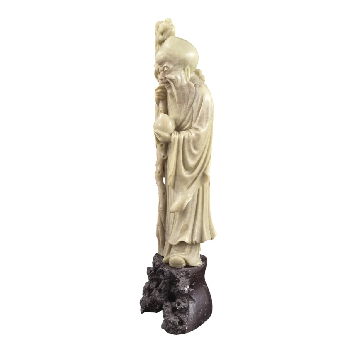 Large Carved Chinese Shoulao Figure Made Of Soapstone, Circa 1890-photo-2