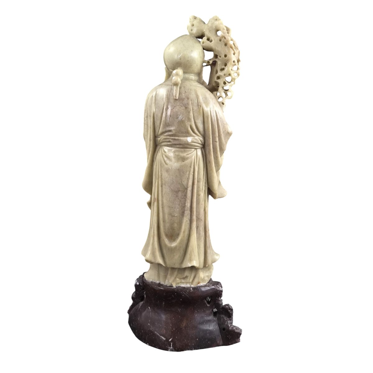 Large Carved Chinese Shoulao Figure Made Of Soapstone, Circa 1890-photo-3