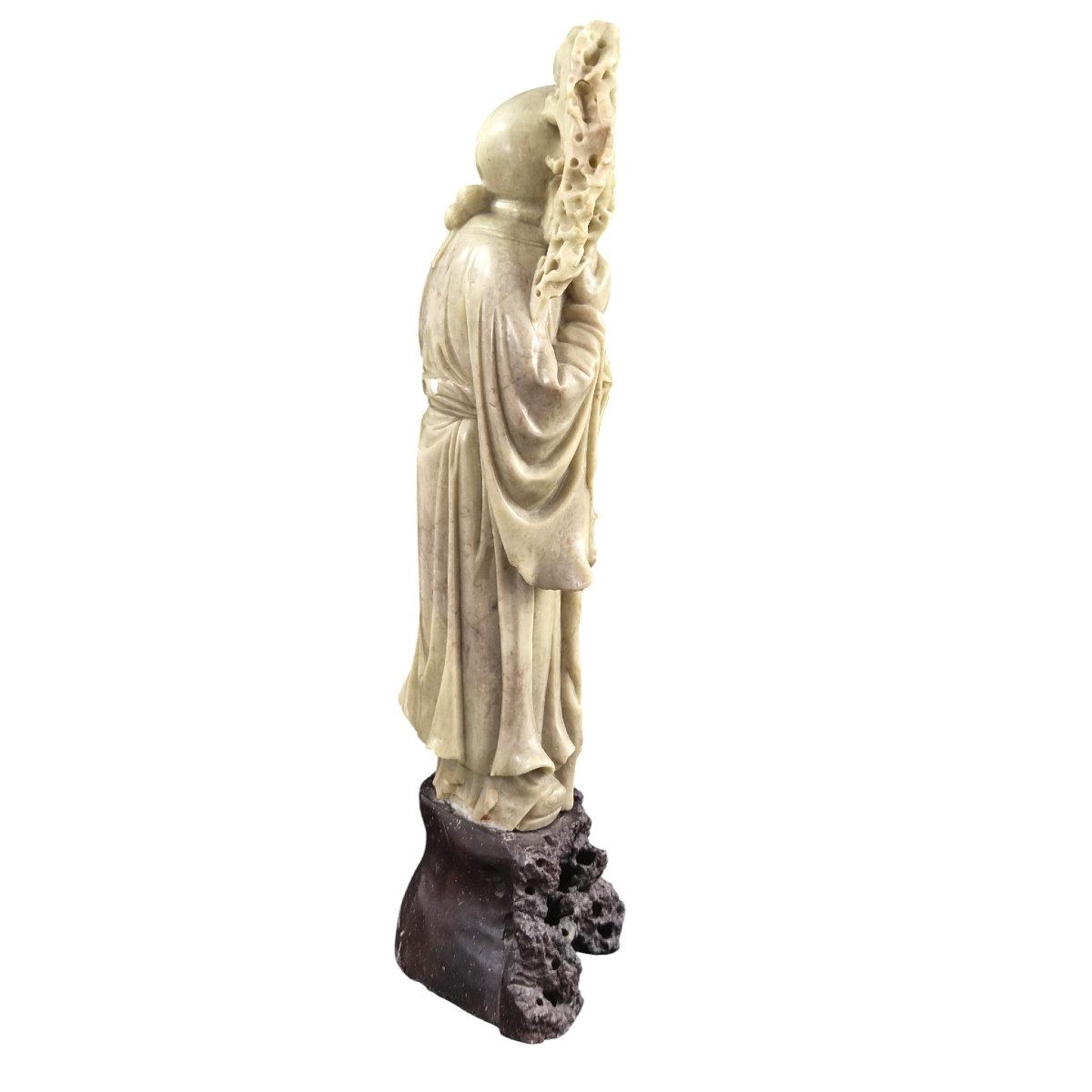 Large Carved Chinese Shoulao Figure Made Of Soapstone, Circa 1890-photo-4