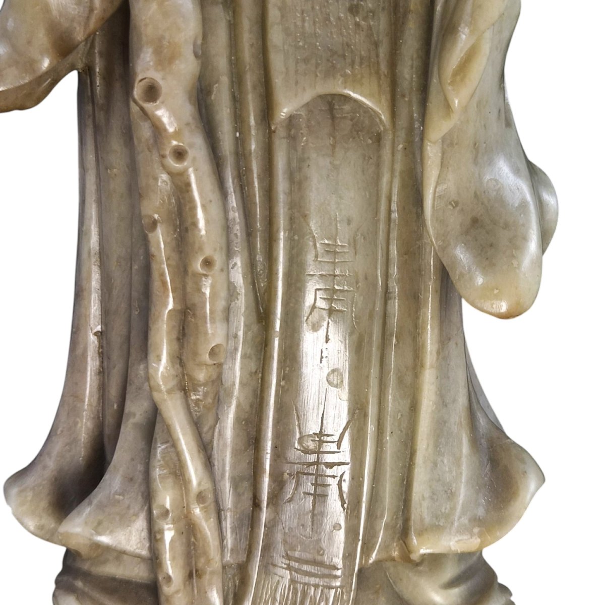 Large Carved Chinese Shoulao Figure Made Of Soapstone, Circa 1890-photo-3
