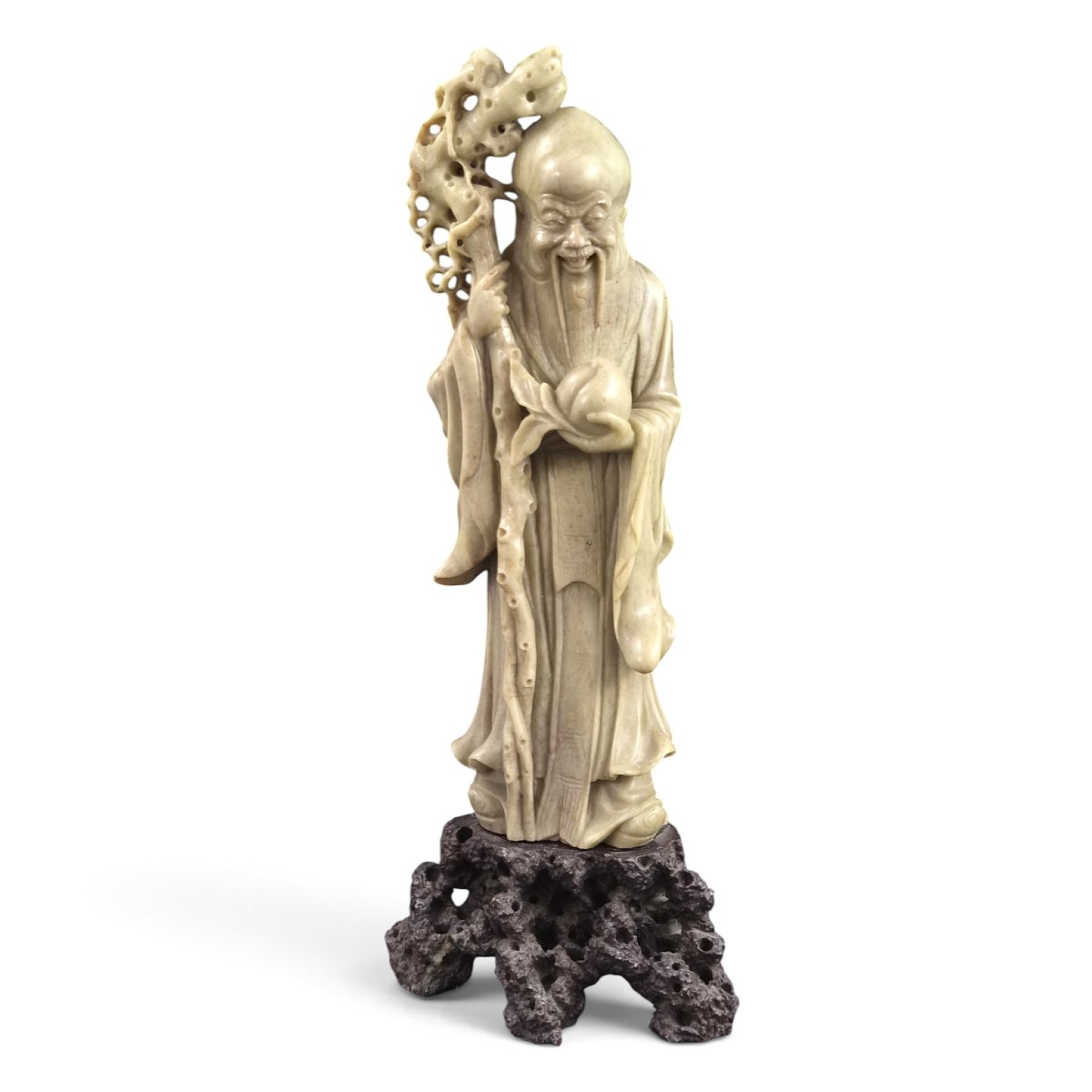 Large Carved Chinese Shoulao Figure Made Of Soapstone, Circa 1890