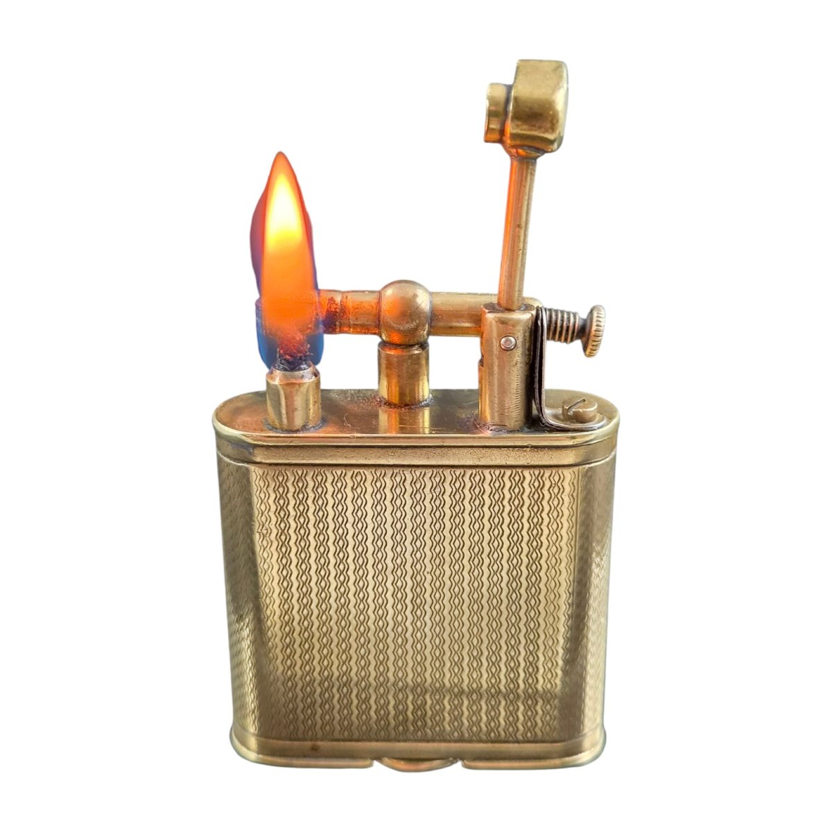 Briquet Dunhill Unique B à bras droit en laiton doré, vers 1926-1928-photo-6