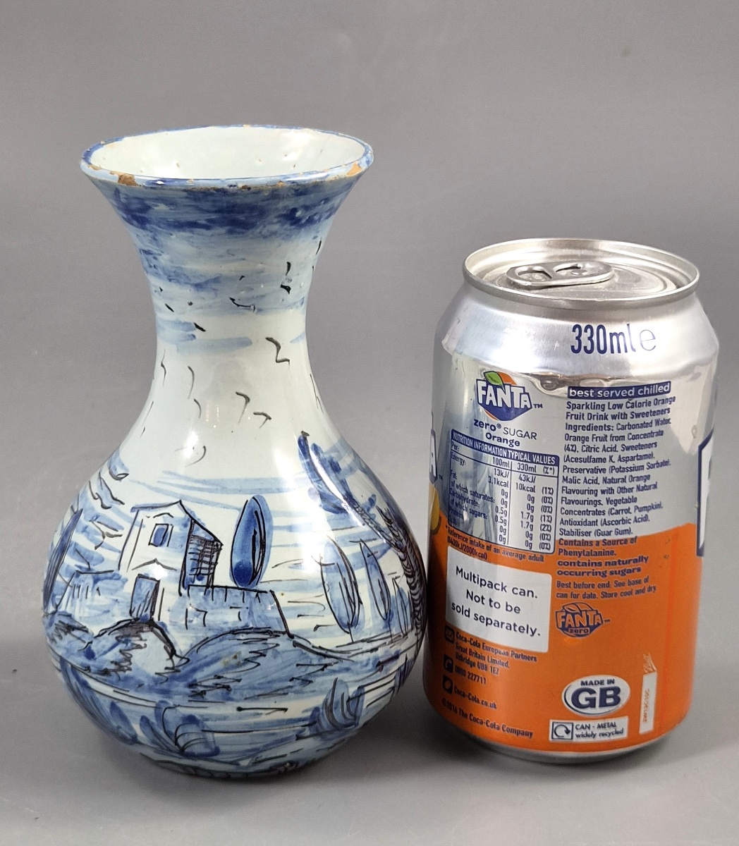 Antique Cantagalli Blue And White Savona Style Maiolica Cabinet Vase, Florence C.1884-photo-3