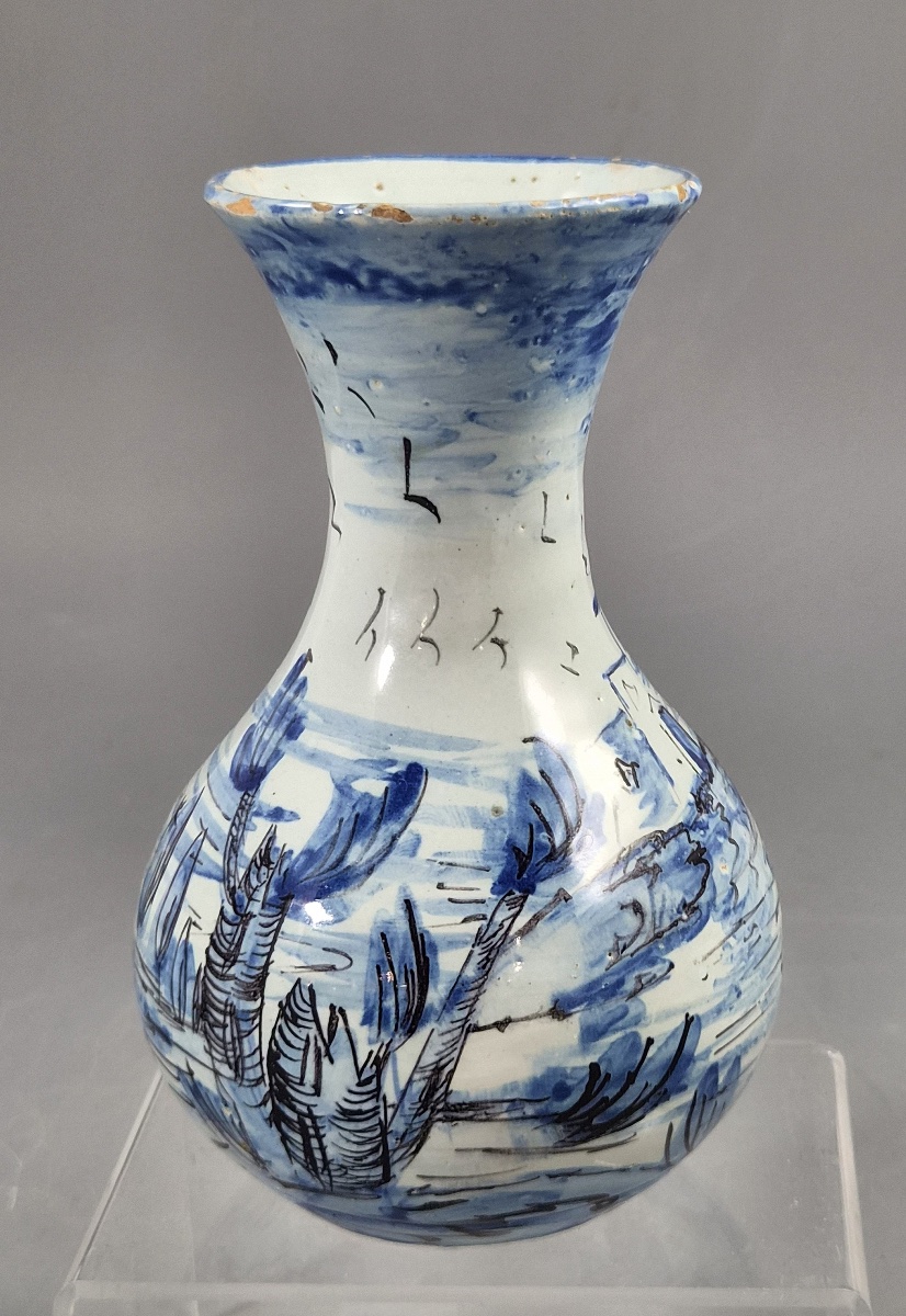 Antique Cantagalli Blue And White Savona Style Maiolica Cabinet Vase, Florence C.1884-photo-4