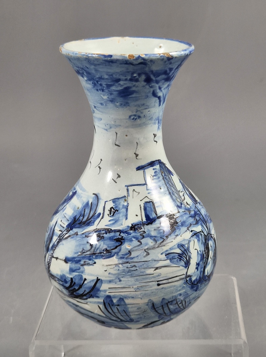 Antique Cantagalli Blue And White Savona Style Maiolica Cabinet Vase, Florence C.1884-photo-1