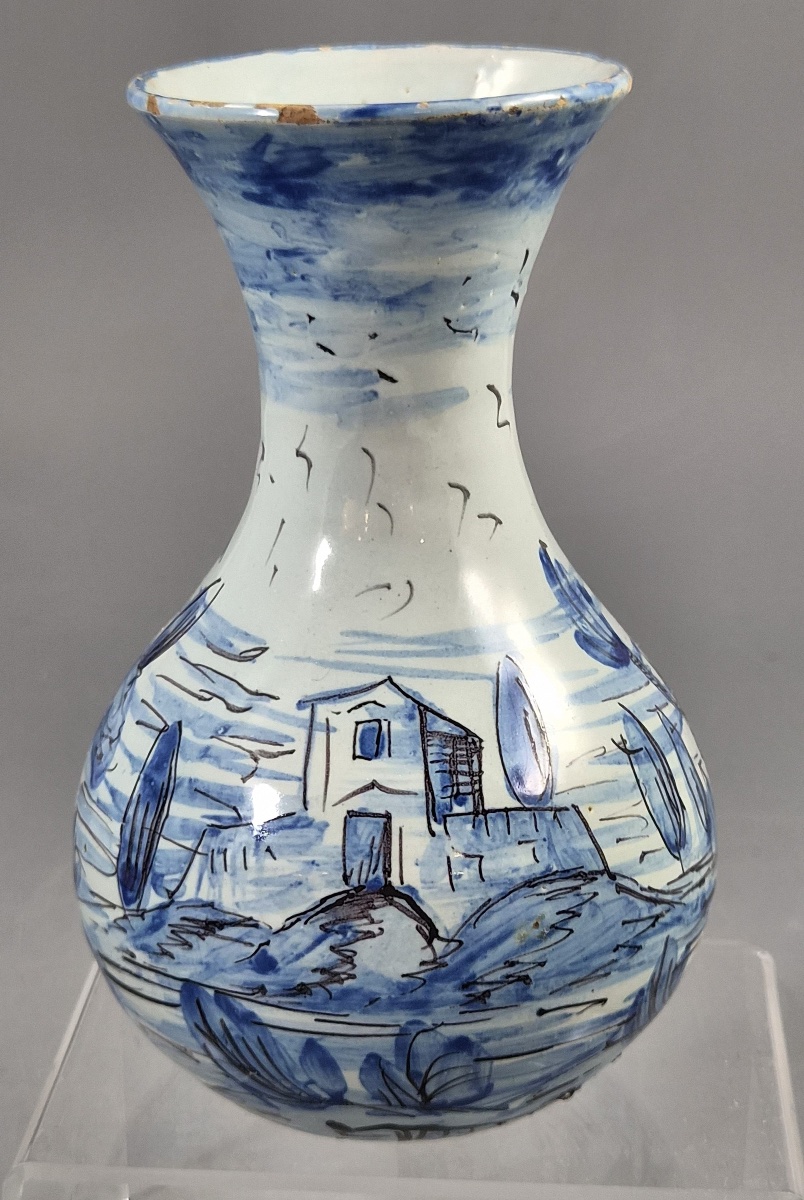Antique Cantagalli Blue And White Savona Style Maiolica Cabinet Vase, Florence C.1884-photo-4