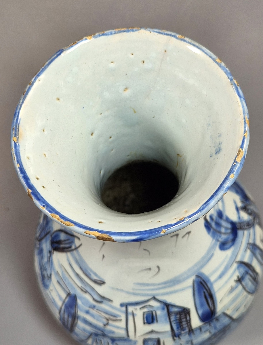 Antique Cantagalli Blue And White Savona Style Maiolica Cabinet Vase, Florence C.1884-photo-5