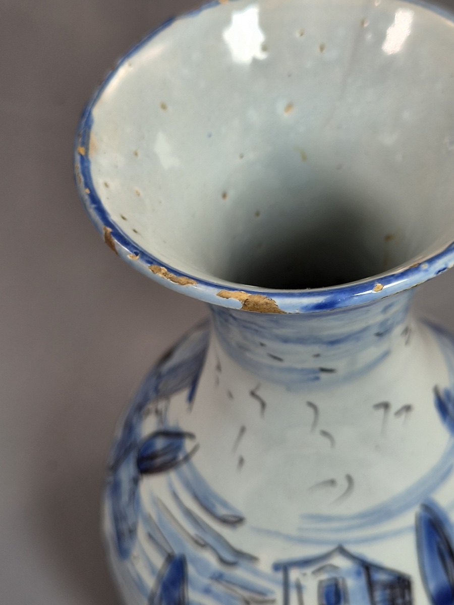 Antique Cantagalli Blue And White Savona Style Maiolica Cabinet Vase, Florence C.1884-photo-6