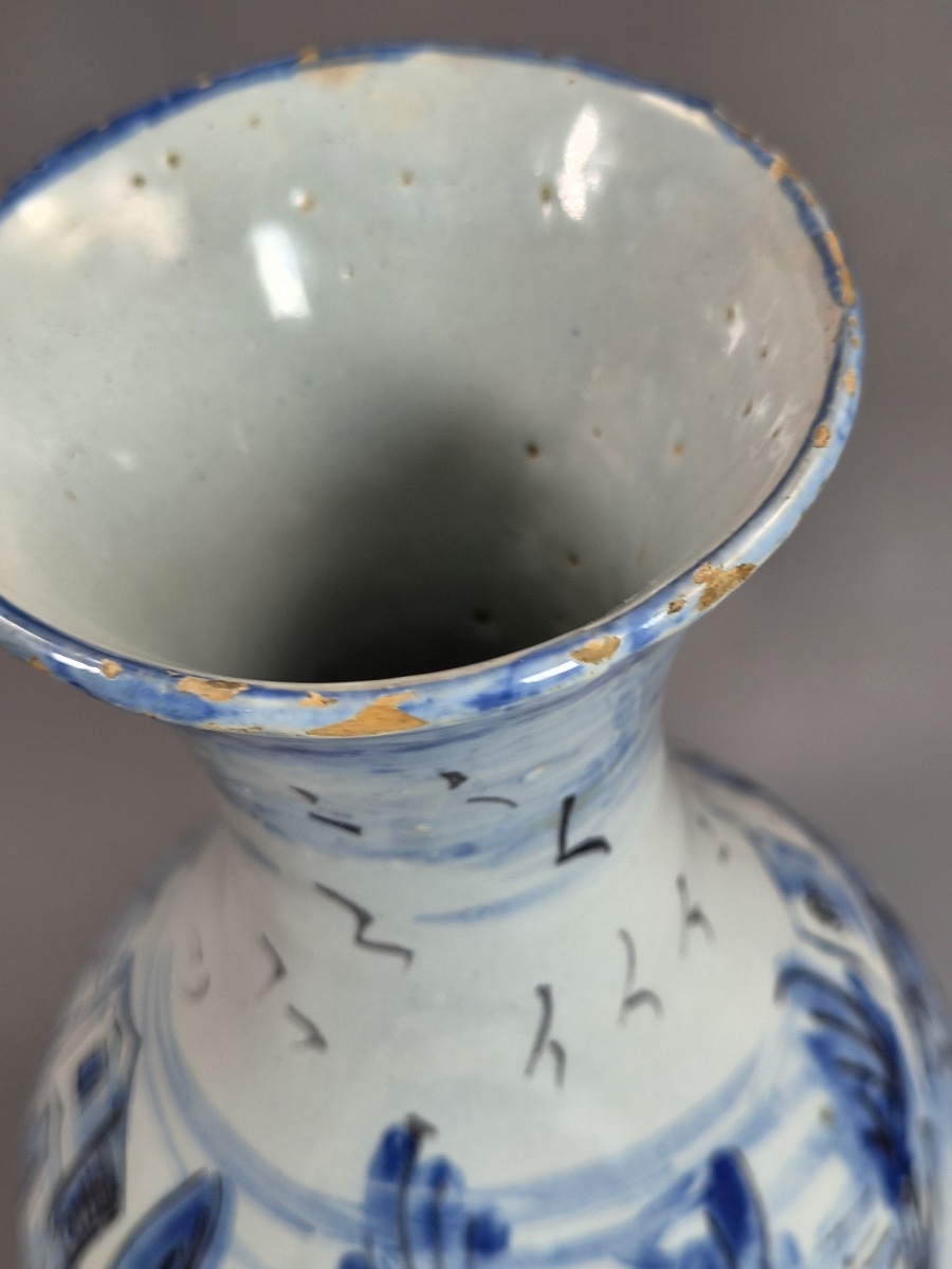 Antique Cantagalli Blue And White Savona Style Maiolica Cabinet Vase, Florence C.1884-photo-7