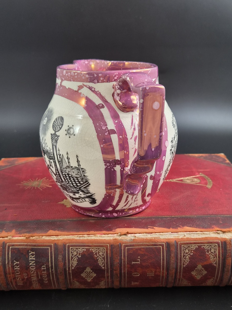 Sunderland Pink Splash Lustre Masonic Jug, English Earthenware, C.1820-1840-photo-4