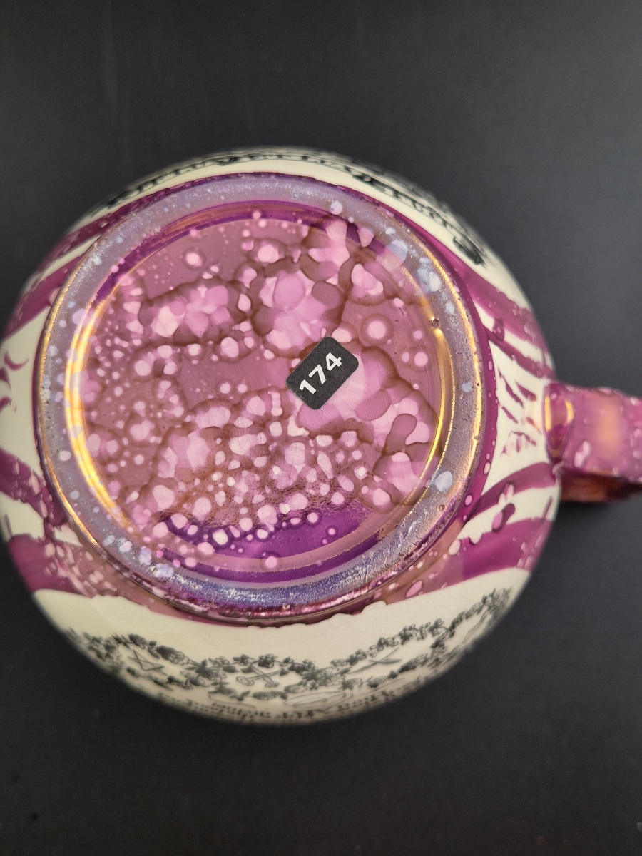 Sunderland Pink Splash Lustre Masonic Jug, English Earthenware, C.1820-1840-photo-6