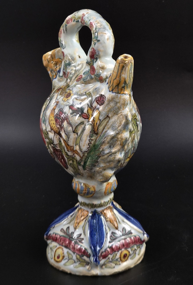Antique Italian Majolica Scallop Shell Pilgrim Flask, Fiasca Da Pellegrino, 18th C-photo-2