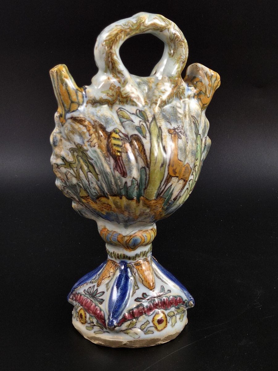 Antique Italian Majolica Scallop Shell Pilgrim Flask, Fiasca Da Pellegrino, 18th C-photo-3