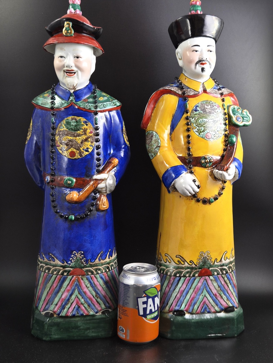 Rare Large 56cm Chinese Porcelain Qing Emperor Figures, Pair, Fujian Huiguan Mark-photo-1