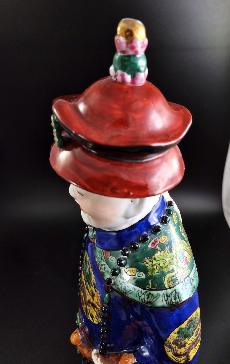 Rare Large 56cm Chinese Porcelain Qing Emperor Figures, Pair, Fujian Huiguan Mark-photo-2