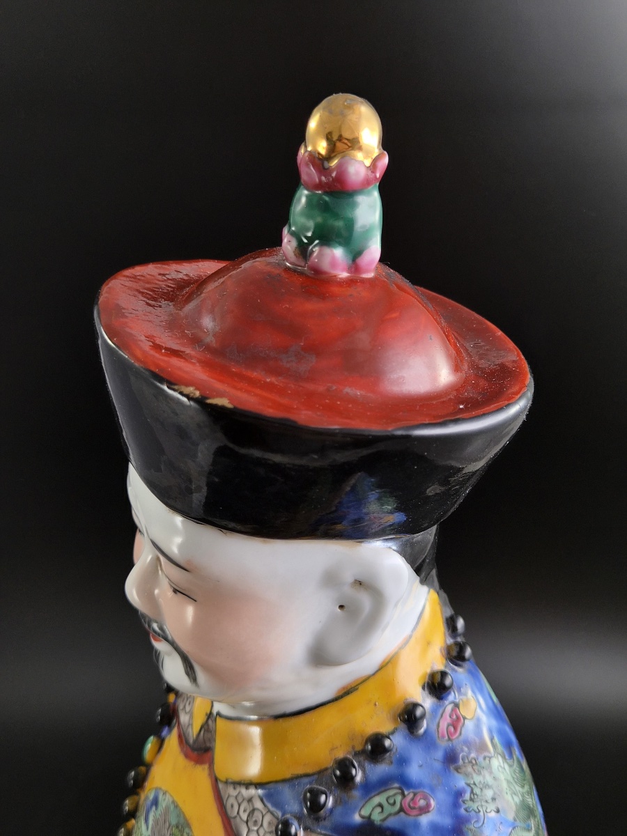 Rare Large 56cm Chinese Porcelain Qing Emperor Figures, Pair, Fujian Huiguan Mark-photo-5