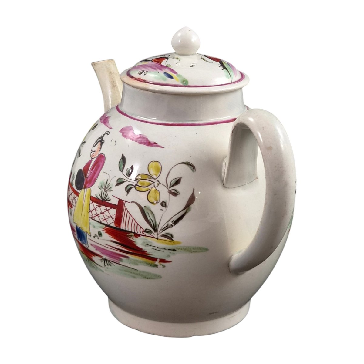 Théière en creamware à décor chinoiserie polychrome, vers 1770-1785-photo-2